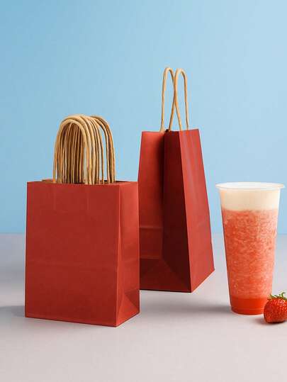 5/10/25pcs Small Red Gift Bags, Gift Wrapping Bags, Handled Gift Bags, Coffee Tea Candy Cookie Packaging Bags, Nuts Bread Candy Packaging Bags, Suitable For Party Gift Bags, Valentine's Day Bags, Shopping Bags, Small Business Retail Bags, Party Supplies, Ramadan Gift Bags