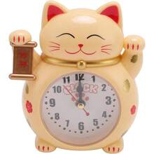 Reloj Chino con Forma de Gato de la Suerte, Bonito Despertador con Forma de Gato de Dibujos Animados, Movimiento de Cuarzo Incorporado, Despertador con Forma de Gato de la Suerte - YF2025D + AMARILLO - Ver 2