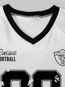 少女数字印花短袖T恤和工装裤套装 - 白色 - 查看 3