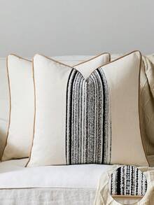 1/2 chiếc vỏ gối trang trí phong cách Bohemian, 18x18 inch, vỏ gối vuông kẻ sọc trang trí kiểu nhà nông thôn, vỏ gối nhung mềm mại, tông màu trung tính, phù hợp cho phòng khách, ghế sofa hoặc giường. - Đen và trắng - Xem 1
