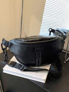 Fashionable Classic Large Capacity Casual Solid Color PU Waterproof Fabric, Paired With Characteristic Shoulder Straps, Edge Pocket Design, And Slanted Shoulder Chest Pockets, Is Very Suitable For Various Occasions Such As Travel, Sports, Shopping, And Going Out. - Black - View 5