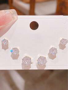 6 قطع/2 قطع أقراط مكعبات زركونيا مطلية بالفضة عيار 925 بتصميم هيب هوب بسيط دائري ومربع للرجال للارتداء اليومي في فصل الشتاء وأعياد الميلاد أقراط للأزواج