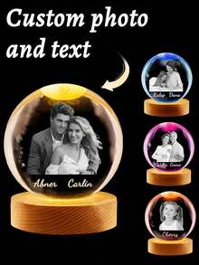 Personalized Crystal Ball Night Light - 12 Styles, 2D Photos LED Base Colorful Light, Wedding Anniversary Couples Gifts, Moon Night Lamp - Multicolor - View 2