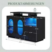 Elegant Black LED Sideboard With Oval Glass Doors And A High-Gloss Front: Combines Modern Design With Practical Storage Space. Ideal As A Display Cabinet, Sideboard, Or Minibar For Stylish Spaces. - Black - View 12