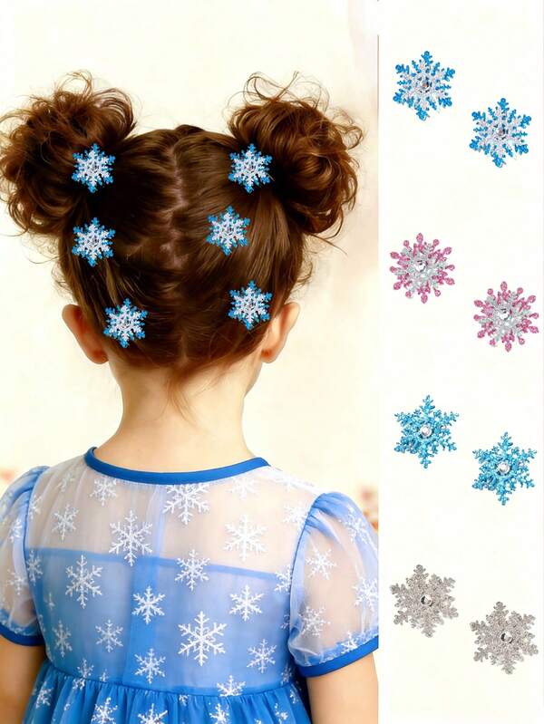6pcs/Set Dual Layer Snowflake Rhinestone Hair Clips, Suitable For Christmas, New Year Party Hair Accessories