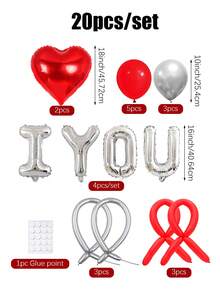 20pcs "I Love You" Column Balloon Set, Includes 16inch Silver "I YOU" Balloon, Heart Balloons, Latex Balloons, Suitable For Valentine's Day, I Love You, Engagement, Wedding Anniversary, Happy Valentine's Day, Romantic Atmosphere, Birthday, Party Decoration, Photo Booth Backdrop, Sweet Home Decor - Multicolor - View 8
