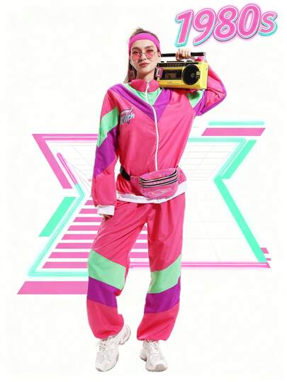 One - Size Pirate Costume Set: Coat, Shirt, Red Belt, Black Trousers & Leg Covers For Carnival, Halloween & Role - Playing