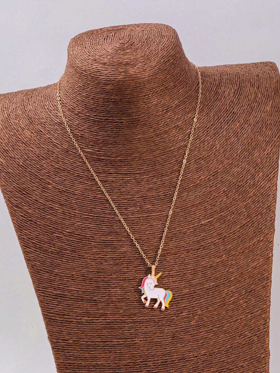 1pc Cute Unicorn Pendant Necklace, Adorable Cartoon Necklace Suitable For Daily Wear - Multicolor - View 1