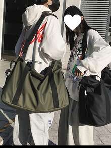 Korean Style Ins New Large Capacity Travel Bag, PU Leather Waterproof Shoulder Bag, Handbag, Minimalist Luggage Bag, Sports Gym Bag Beachweekend Bag Vacation Bags For Travel - Army Green - View 6