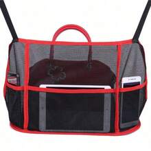 1pc Red & Black Universal Car Storage Net Pocket, Serves As Both A Handbag Holder And A Practical Storage Bag Between The Seat And Seat Side. Upgraded With Restraint Strap Design To Secure Items More Steadily And Prevent Bag, Cup, Etc. From Falling During Driving - Multicolor - View 4