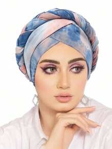 1pc New Fashion Women Tie-Dye Braided Turban Hat, Tie Dye Color Headband Cap, In Europe And America Hair Sleep Cap Sleep Bonnet - Multicolor - View 8