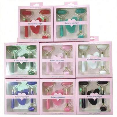 3pcs Resin Facial Massage Tool Set - Includes Massage Roller For Face, Body, Neck, Eyes, Gua Sha Board, Anti-Wrinkle Beauty Care Tool, Skincare, Spa, Self-Care, Facial Care, Beautician Supplies, Massage, Facial Massage Tool, Facial Roller