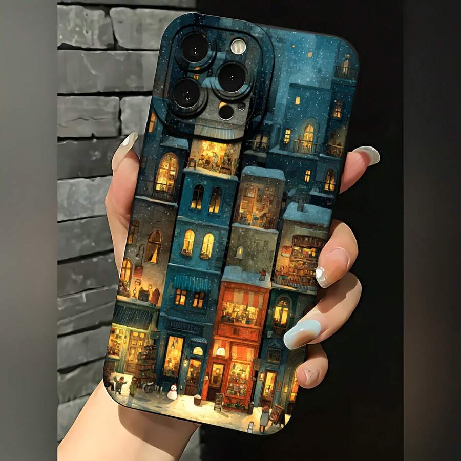 2026 nueva funda de teléfono esmerilada, funda de teléfono con impresión de arte de paisaje urbano invernal y luces nocturnas para iPhone 17 15 14 13 12 11 Pro Max Galaxy S23 S22 S21 S20 Plus, funda de teléfono para parejas, regalo para él y ella, San Valentín, Navidad, regalo de cumpleaños - Negro - Ver 1