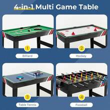 4 In 1 Multi Game Table, 49" Combo Game Table With Foosball Table, Pool Billiards, Air Hockey & Table Tennis For Adults Family Game Room - Default - View 2