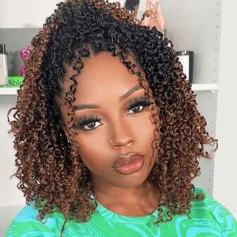 FULCRUM 8/10/12 Inch Yanky Twist Crochet Hair 26 Strands/Pcs Fluffy Spring Mini Twist Crochet Braids Short Bob Passion Twist Curly Synthetic Braiding Hair Extensions For Women & Girls