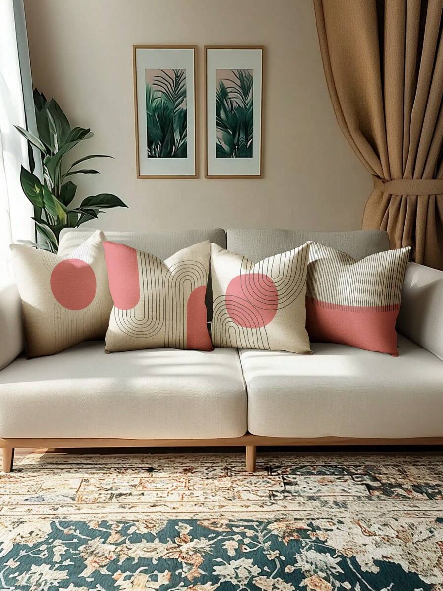 4pcs Modern Minimalist Line Style Pillow Covers, Bohemian Line Throw Pillow Cases, Zippered, Washable, Home Decor, Sofa Decorative Cushion Covers, Suitable For Bedroom, Living Room, Sofa, Car, Chair Lumbar Pillow, Outdoor Patio Camping Mat Covers, No Pillow Insert