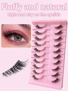 10 Pairs Of Half-Eye Eyelashes With Transparent Bands, Cat-Eye Extended Style, Natural Lengthening, Lightweight And Comfortable, Fluffy And Soft False Eyelashes, Natural Makeup Look, Suitable For Daily Wear, Parties, And Valentine's Day Makeup, Beginner-Friendly, And Reusable. - Natural Lashes - View 7
