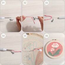 1件粉色花卉刺绣套装，花卉主题，包含绣绷、绣线、绣针、笔，适合初学者和成人，DIY戳绣配件，手工制品，家居装饰，缝纫，钩针图案，个性化礼物，精致小礼物，新年礼物，奶奶礼物，女士礼物