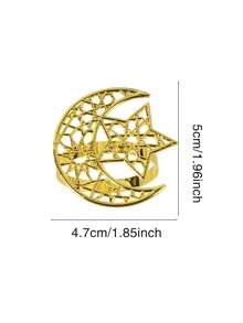 6pcs Gold Hollow Star & Moon Napkin Rings, Suitable For Holiday Party Table Decor, Banquet Napkin Holders