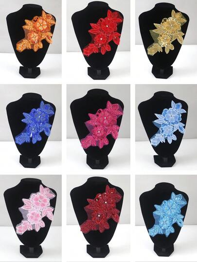 1pc/Pack, 14 Colors Available, New Beaded Embroidery Multi-Color Tube Beads, Crystal Sequins, Rhinestones Embroidered Applique DIY Clothing, Wedding Dress Accessories, Length: 22cm/8.66in, Width: 13cm/5.5in