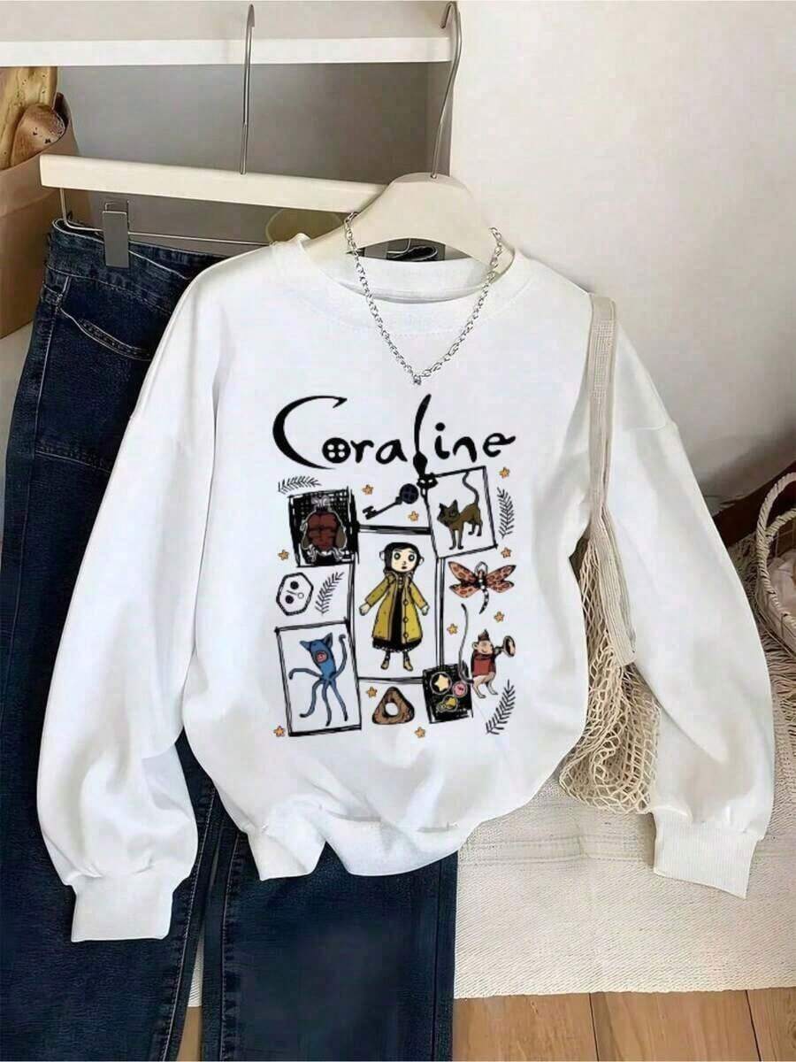 ClothesChristmas Fit Women Basic Hoodie Sweatshirt For Women With Graphic Print CORALINEE Yhful Modern Warm Cold Daily Use |     Good Quality |     Textura SuaveLoose And Comfortablechristmas Fit WomenLoose And Comfortablewinter Clothes For Women - Blanco - 查看 1