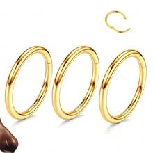 ADYJELY Set de 3 anillos nasales hipoalergénicos de acero inoxidable, aros de cartílago de 16G/18G, aros de septum, el mejor regalo para niñas, anillo de segmento chapado en oro de 18K, aros para el ombligo, aros para el labio, aros para hélice, rook, trago, snug/concha, 2do/3er lóbulo, de 6mm, 8mm, 10mm, 12mm para oreja/aro de ceja, joyería de perforación corporal para mujeres y hombres - SQ - Ver 29