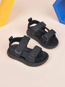 1 Pair Unisex Flat Cute Sandals, Non-Slip Toddler First Walking Shoes, Fashion Versatile Children Beach Shoes, Suitable For Summer - Black - View 7