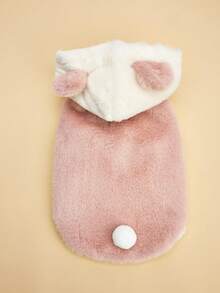 1pc Autumn/Winter Plush Hooded Rabbit Fur Dog Vest Jacket, Cute Bear Design, Warm Padded Hoodie Coat For Teddy/Small Dogs - Watermelon Pink - View 5