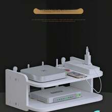 1 pieza Estante organizador montado en la pared para router y WiFi - Soporte de gestión de cables para módem, decodificador y accesorios de TV | Diseño decorativo de almacenamiento ahorrador de espacio, con ventilación | Instalación sin taladrar, crea un diseño ordenado en el hogar/oficina, organizador práctico - Multicolor - Ver 7