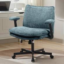 Criss Cross Legged Office Chair With Wheels And Flip-Up Arms, Upholstered Criss Cross Desk Chair, Wide Seat Chairs For Home Office, Vanity, Apartment, Green - 墨綠色 - 查看 1
