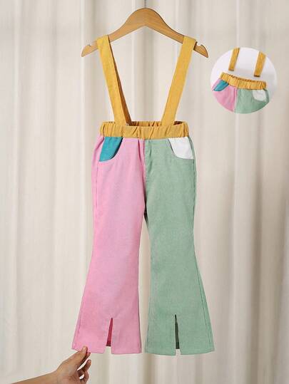 女童休闲柔软灯芯绒连体裤，配有可拆卸背带，百搭套装，适合外出、度假、派对等场合。