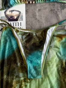 新款扎染露背性感休闲优雅比基尼套装，含配套罩衫和半身裙，适合海滩、度假、派对、春夏穿着。 - 彩色 - 查看 6