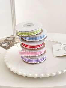 Ruy băng ren kẻ caro màu kẹo ngọt rộng 10 yard/1.5 cm, ruy băng trang trí họa tiết hoa, ruy băng dùng để làm bánh, đóng gói bánh, ruy băng gói quà màu Dopamine, ruy băng trang trí DIY. - Nhiều màu - Xem 2