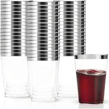 20pcs 6.76oz/200ml Silver Rim Airline Cups, Suitable For Home Entertaining, Hotels, Restaurants And Various Occasions - Silver - View 1