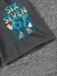 Young Boy Letter & Cartoon Print Short Sleeve T-Shirt And Shorts Casual Set - Dark Grey - View 7