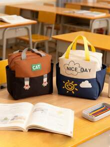 带小熊图案的保温午餐包 - 内置铝箔，小熊图案设计，保温/保冷，大容量储物袋，隔热保温袋，是工作、野餐、圣诞礼物、旅行必备包、房间装饰的理想之选 - 彩色 - 查看 3