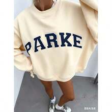 ClothesWomen's Casual Letter Print Oversized Pullover Sweatshirt, Loose Fit Crew Neck Long Sleeve Hoodie, Fall Fits For Airport, Back To SchoolNew Women's Fashion Breathable Printed Short SleevesLoose And Comfortablewinter Clothes For Women - 杏色 - 查看 1