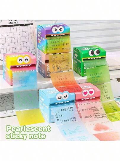 1pc 105 Sheets Peelable Iridescent Transparent Memo Pads, Cute & Colorful, With Storage Box, Suitable For Note Taking, Office & School Supplies, Desktop Organization, Gift Ideas, Christmas Gifts, Christmas Stocking Stuffers