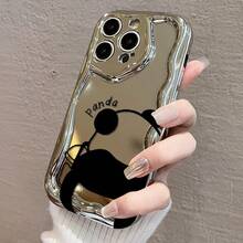 かわいいパンダデザイン 電鍍防摔スマホケース for  17 Pro Max/16 Pro/15 Plus/14/13/12/11 ショックアブソーバー機能搭載 高級感ある電鍍加工 落下防止 スマホを守るファッションアクセサリー 携帯保護カバー - シルバー - チェックする 4