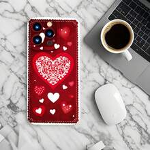 1PC Phone Case,  Red Heart Pattern Print Design , Stylish Phone Case, Phone Decoration, All-around Lens Protection, Creative Small Gift, Funny Gift for Boys and Girls - ブラック - チェックする 6