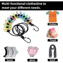 2pcs Portable Retractable Clothesline, Indoor Laundry Clothesline, Outdoor Camping Clothesline With 12 Clips And Storage Bag, Windproof Travel Clothesline, Outdoor Camping Accessory, Retractable Elastic Clothesline For Hotel Room - Multicolor - View 3