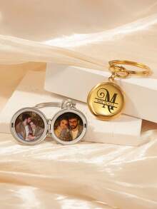 Customized Metal Mirror Keychain, Can Customize Photo And Text, Valentine's Day Gift For Boyfriend - Customized Photo Keychain - Engraved Pendant Keychain, Unique Name Design - Men's Keychain - Our First Valentine's Day, Valentine's Day Gift, Couple Gift, Unforgettable Commemorative Gift For Special Occasions - Multicolor - View 3