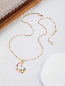 1pc Cute Unicorn Pendant Necklace, Adorable Cartoon Necklace Suitable For Daily Wear - Multicolor - View 5