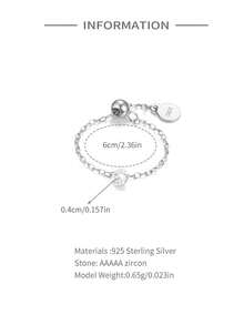 1Pc 925 Sterling Silver Classic And Minimalist Cubic Zirconia Chain-Style Adjustable Ring Fine Jewelry Suitable For Women'S Daily Wear, Parties, Wedding, And Banquet Occasions