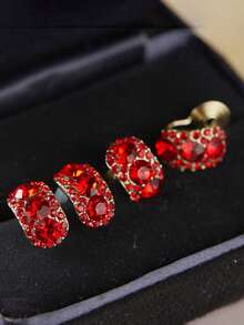 1 Pair Vintage Colorful Rhinestone C-Shaped Clip-On Earrings For Women, No Piercing Needed, Elegant Design For Autumn/Winter - Clip - View 9