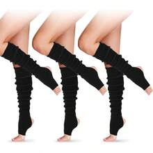 Long Leg Warmers Women 24 Inch Over Knee Knit Ribbed Leg Warmer Stirrup Yoga 80s Party Dance Ballet Supply - 均碼 + 黑色 + 3 - 查看 1
