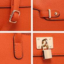 ZENG Classic Large Women's PU Leather Tote Handbag With Matching Zip Wallet, Elegant Structured Purse With Lock Top Handles & Detachable Shoulder Strap For Work, Office, Travel, And Everyday Use - trái cam - Xem 5