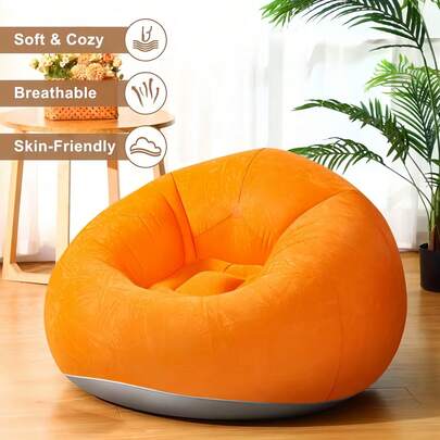 1个舒适充气豆袋椅，便携式PVC休闲椅，多种颜色可选，天鹅绒材质，适用于客厅、卧室、阳台、阅览室以及露营、野餐、音乐节等各种户外活动。
