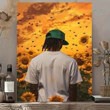 1pc,Modern Sunflower Canvas Wall Art, Golden Sunset Scene With Bees & Figure, Aesthetic Nature Print For Living Room, Bedroom Decor, Stretched Frame Artwork - 彩色 - 查看 4