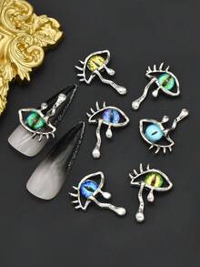5个/包 复古银色邪眼美甲饰品，欧美风格邪眼猫眼美甲装饰 万圣节3D美甲饰品 个性化美甲用品